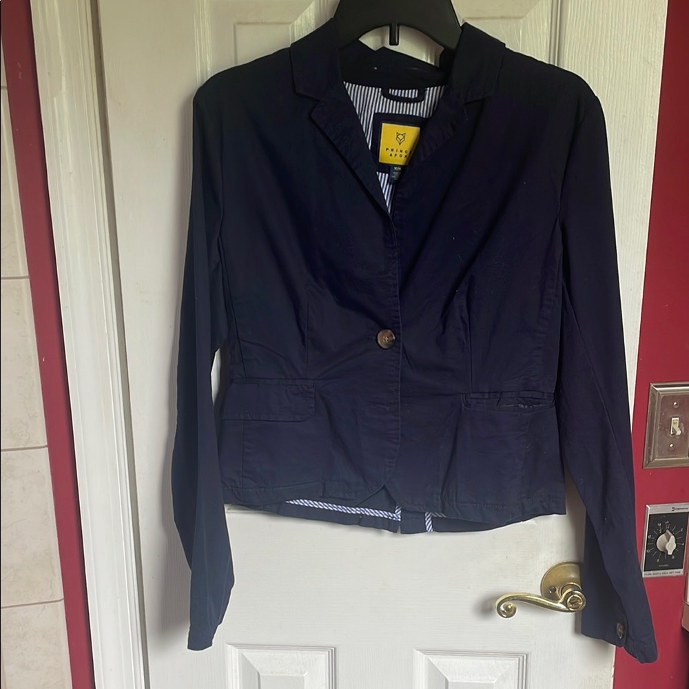 Prince & Fox Blue Blazer Structured Shoulders Wool Blend